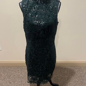 Bardot Dark Green Floral Lace Midi Dress